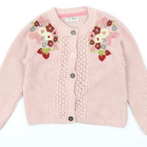 NEXT Girls Pink Floral Knit Cardigan Jumper Size 4-5 Years