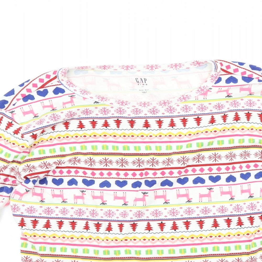 Gap Girls White Geometric  Top Pyjama Top Size 14 Years  - Christmas