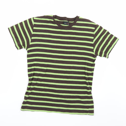 ZARA Man Mens Green Striped   T-Shirt Size M