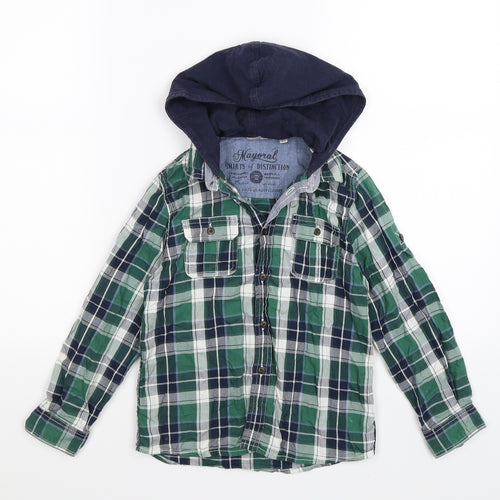 Mayoral Boys Green Check  Basic Button-Up Size 6 Years  - music festival
