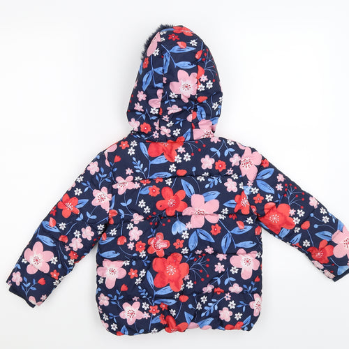 George Girls Blue Floral  Puffer Jacket Coat Size 4-5 Years