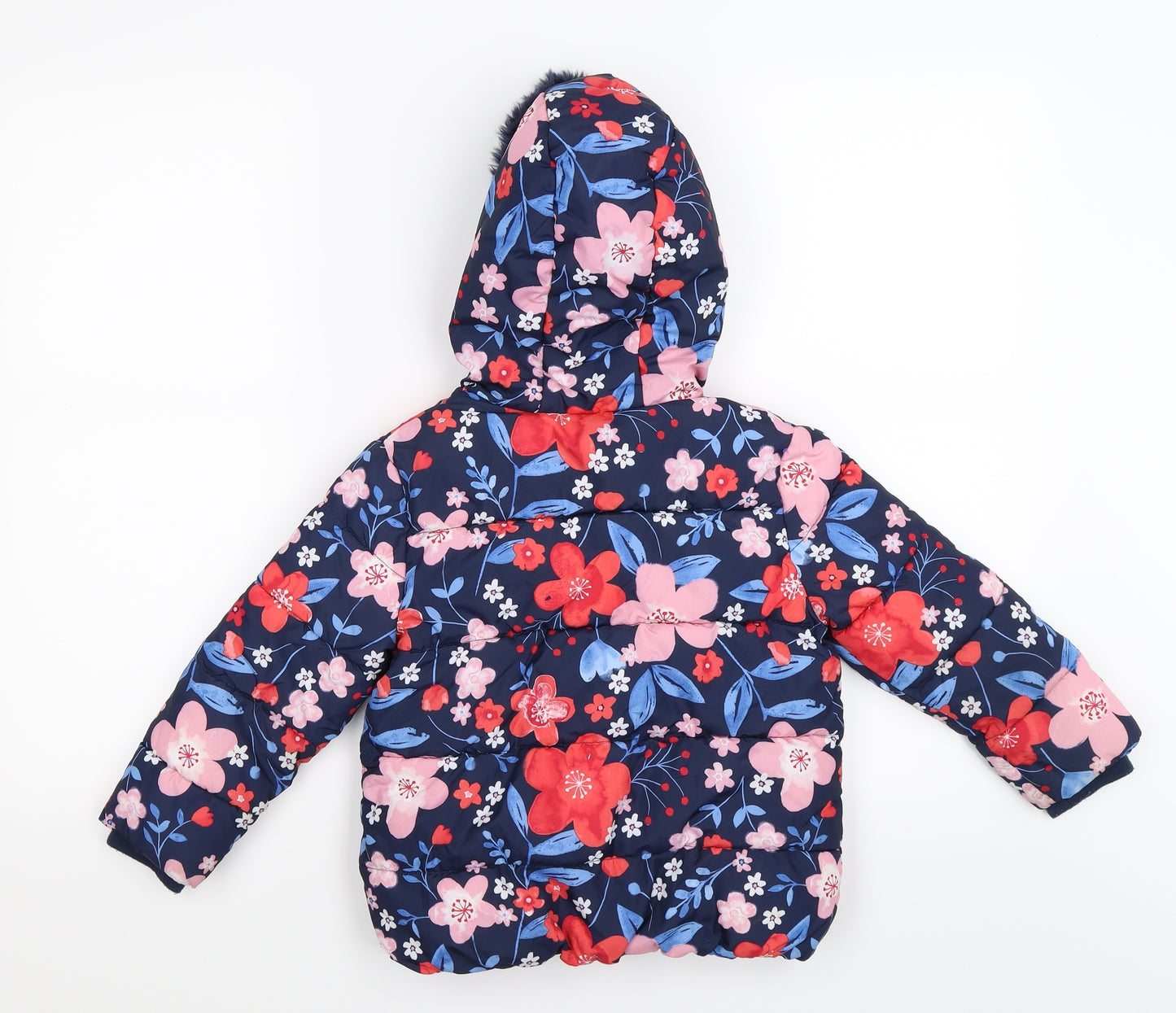 George Girls Blue Floral  Puffer Jacket Coat Size 4-5 Years
