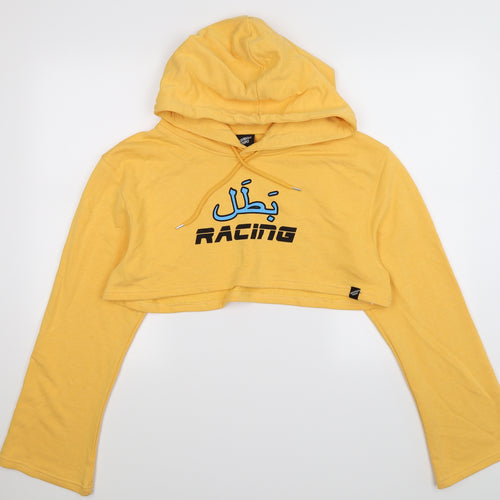 Illustrated People Womens Yellow  Jersey Pullover Hoodie Size M  - racing. cropped