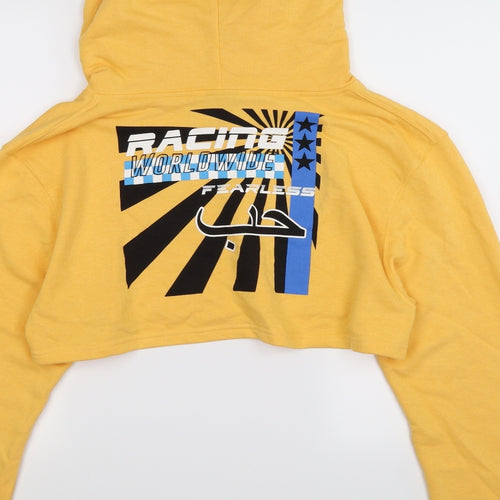 Illustrated People Womens Yellow  Jersey Pullover Hoodie Size M  - racing. cropped