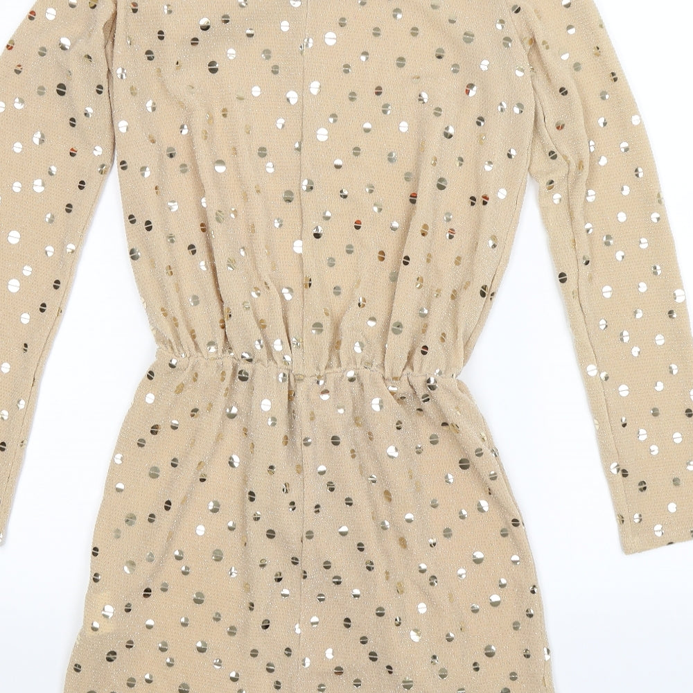 Flounce Womens Gold Polka Dot  Wrap Dress  Size 6