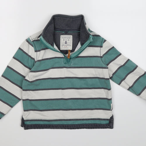 Fat Face Boys Green Striped Jersey Pullover Jumper Size 4-5 Years