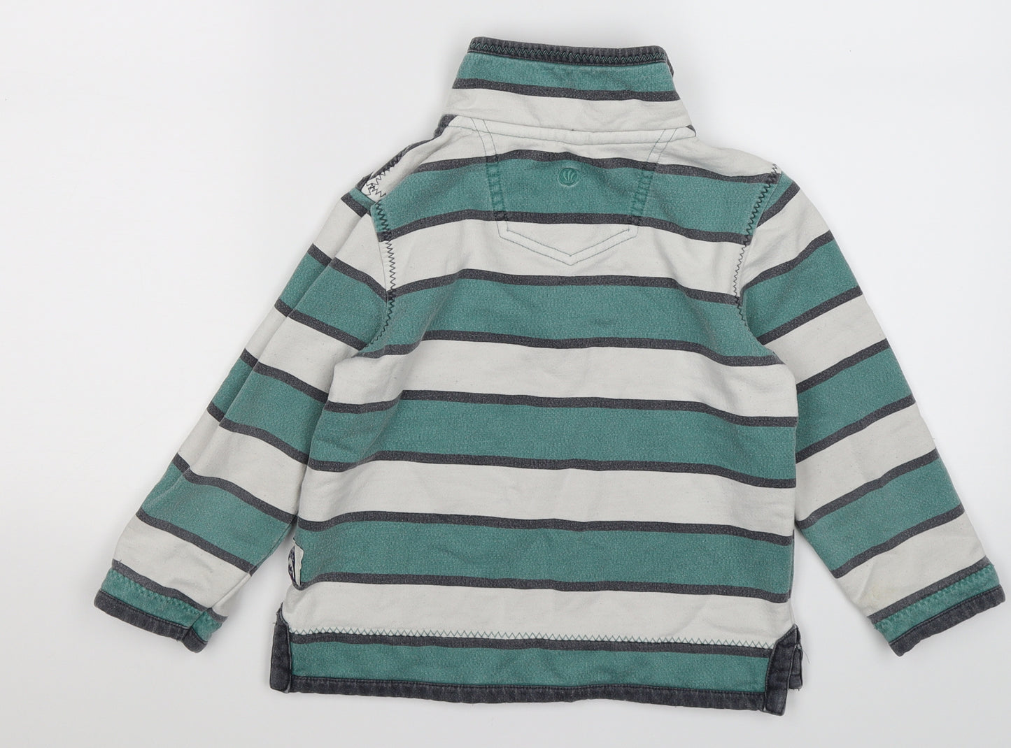 Fat Face Boys Green Striped Jersey Pullover Jumper Size 4-5 Years