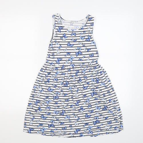 H&M Girls Blue Striped  T-Shirt Dress  Size 10-11 Years  - butterflies