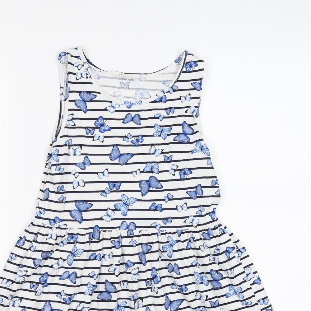 H&M Girls Blue Striped  T-Shirt Dress  Size 10-11 Years  - butterflies