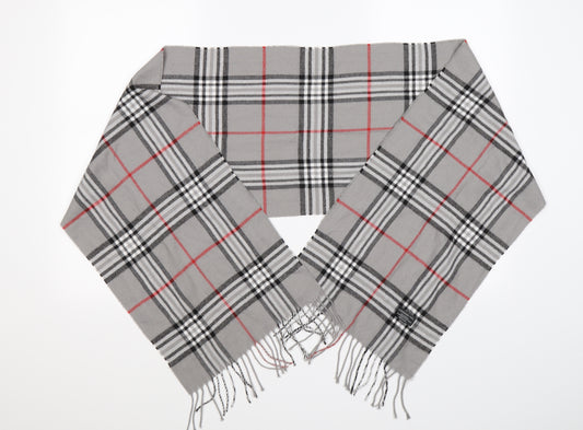 Preworn Unisex Grey Plaids & Checks Knit Scarf  One Size  - cashmere feel