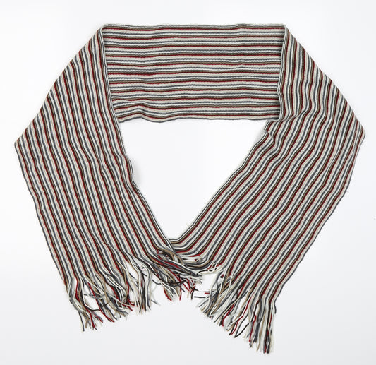 Preworn Mens Grey Striped Knit Scarf  One Size  - red and cream