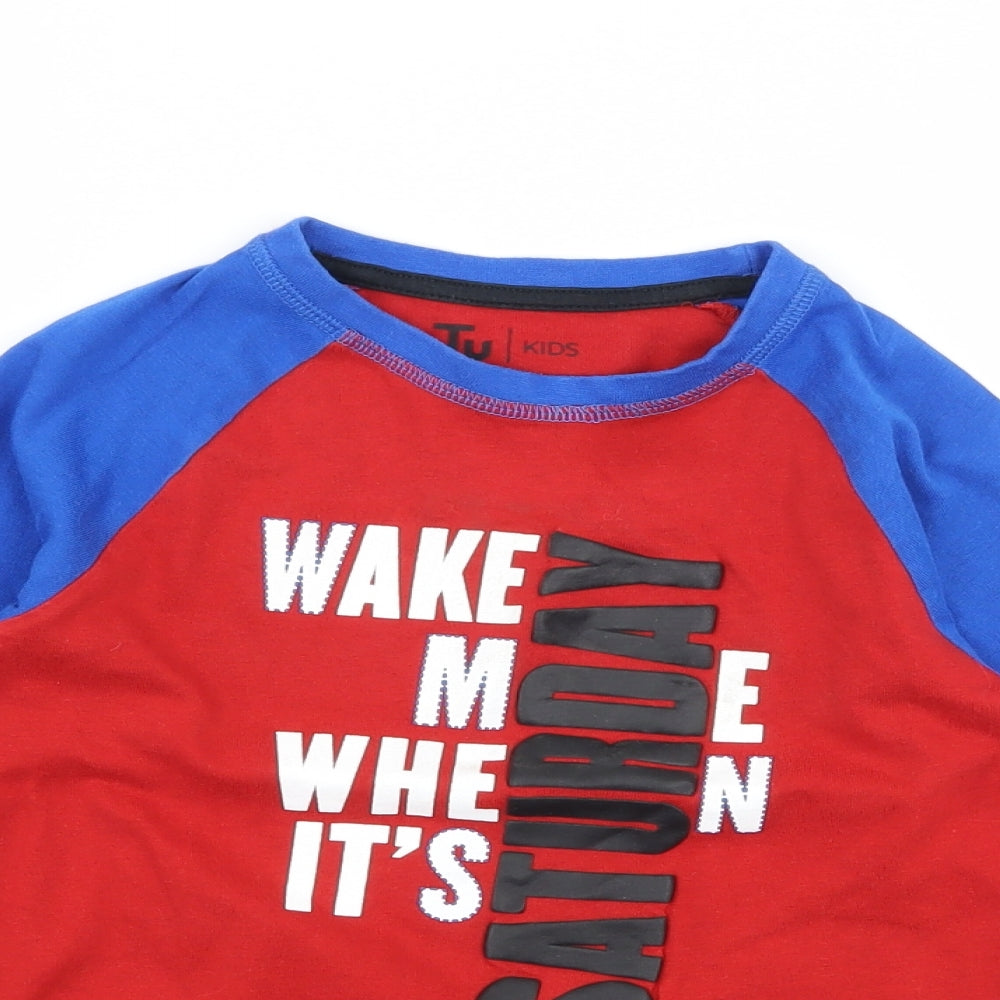 TU Boys Red Colourblock Jersey  Pyjama Top Size 6-7 Years  - Wake me Slogan