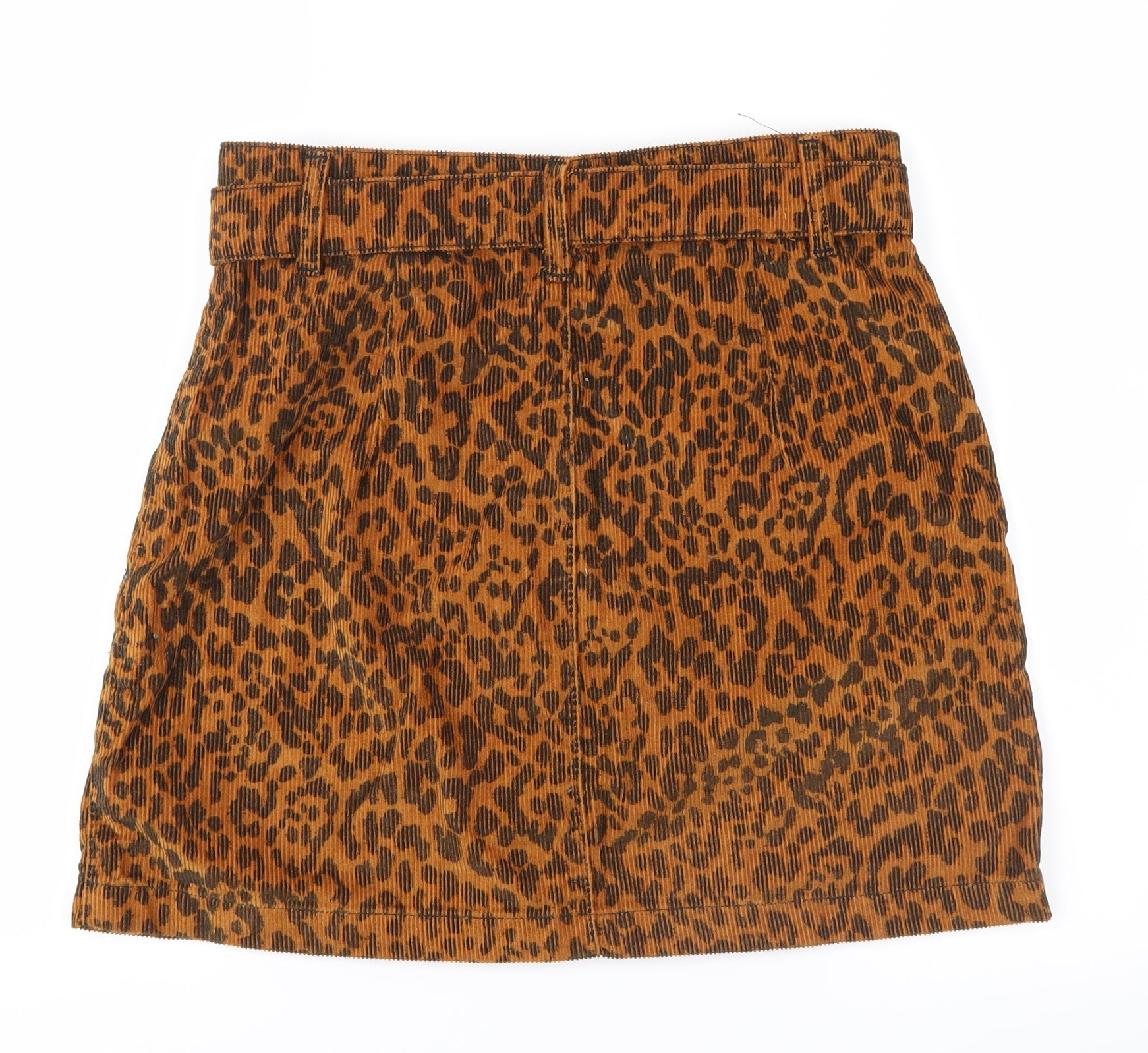 Topshop Womens Orange Animal Print Mini Skirt Size 10 Leopard Print Preworn Ltd