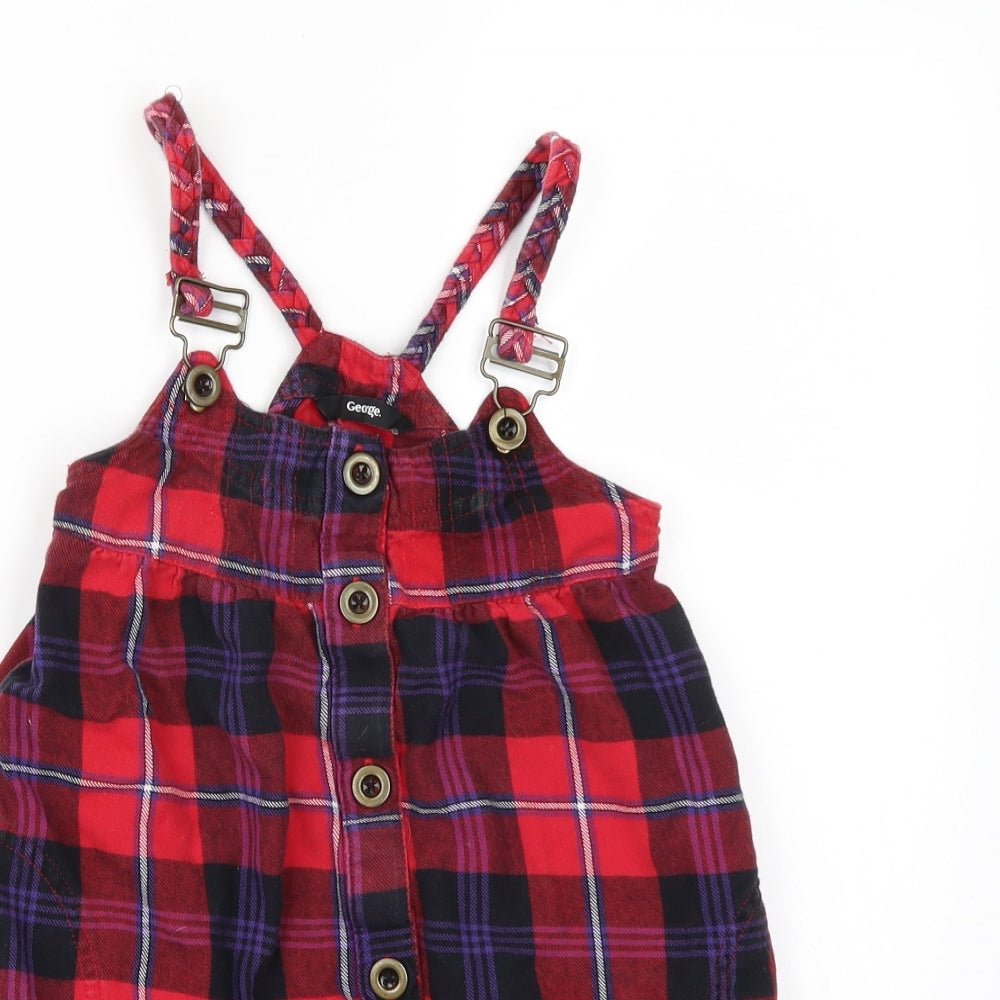 George Girls Red Check  Dungaree One-Piece Size 7 Years