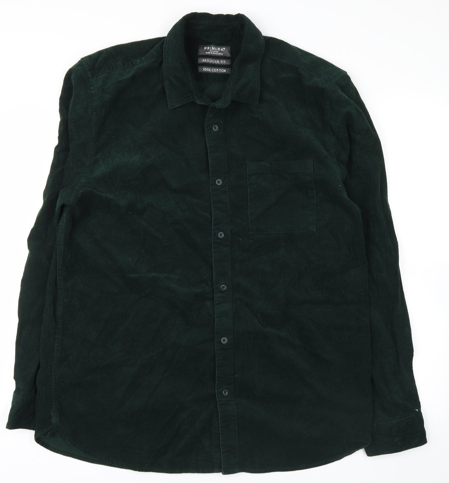 Primark Mens Green Corduroy Button Up Size XL Preworn Ltd