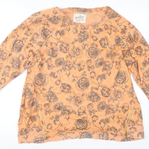 Postcard Womens Orange Floral  Pullover Sweatshirt Size M