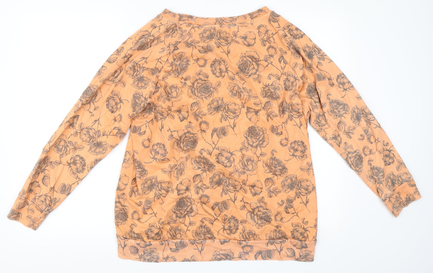 Postcard Womens Orange Floral  Pullover Sweatshirt Size M