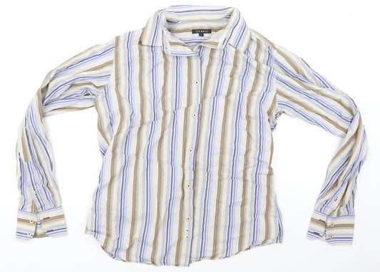 George  Mens Beige Striped   Dress Shirt Size L