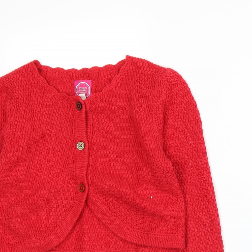 Joules Girls Red  Knit Cardigan Jumper Size 9-10 Years