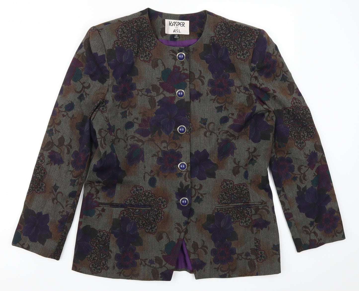 Kasper Womens Purple Floral Rayon Jacket  Size 12