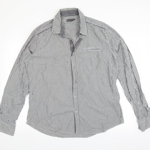 Jeff Banks Mens Grey Striped   Dress Shirt Size XL