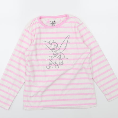 Primark Girls White Striped Fleece Top Pyjama Top Size 9-10 Years  - Disney Tinkerbell