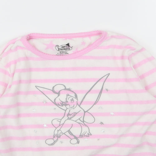 Primark Girls White Striped Fleece Top Pyjama Top Size 9-10 Years  - Disney Tinkerbell