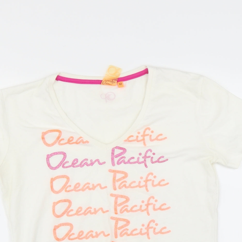 Ocean Pacific Womens Ivory   Basic T-Shirt Size 12
