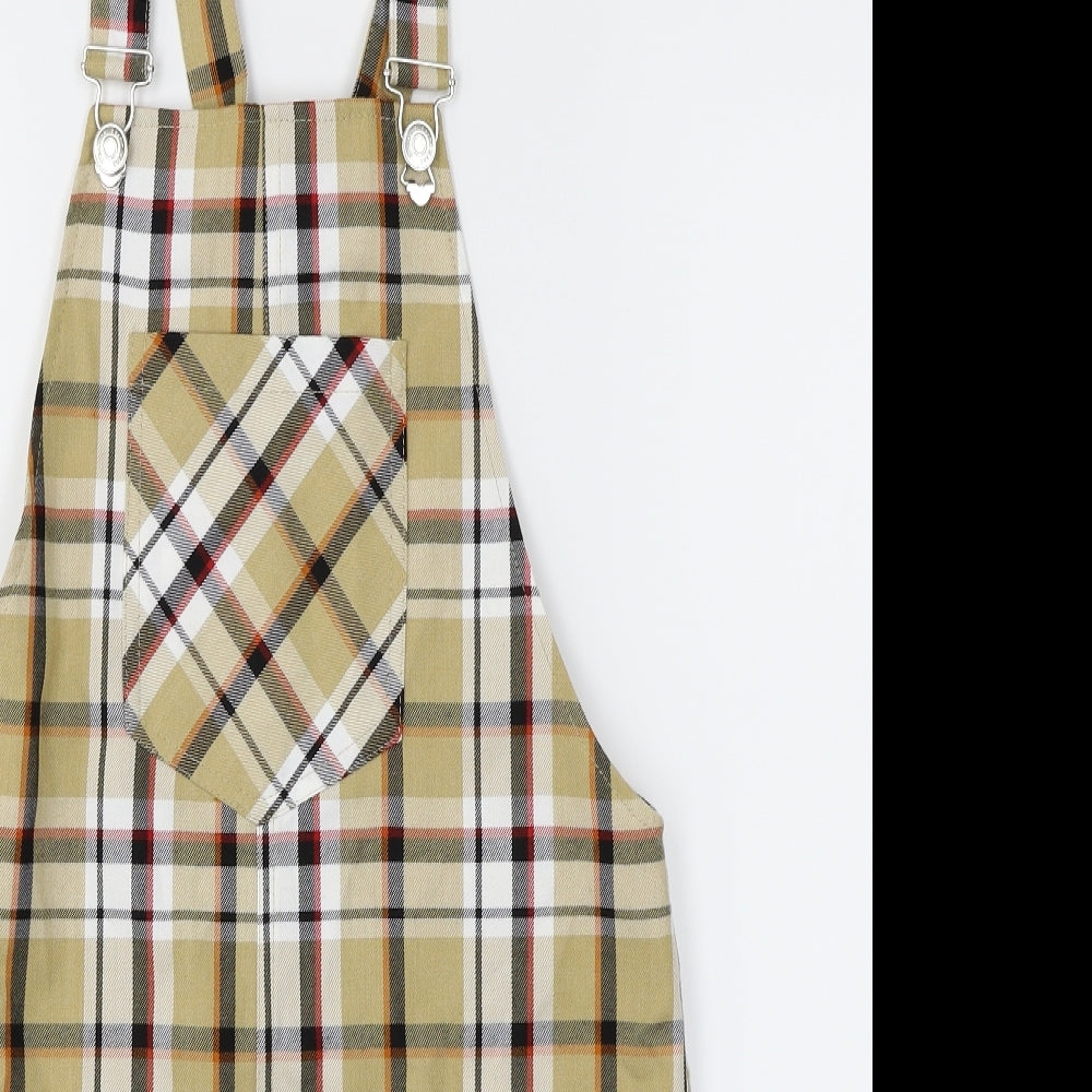 Stradivarius Womens Brown Plaid Pinafore Dungaree Dress Size 4 Preworn Ltd