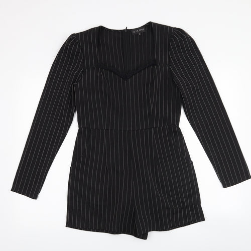In the Style Womens Black Striped  Romper One-Piece Size 10