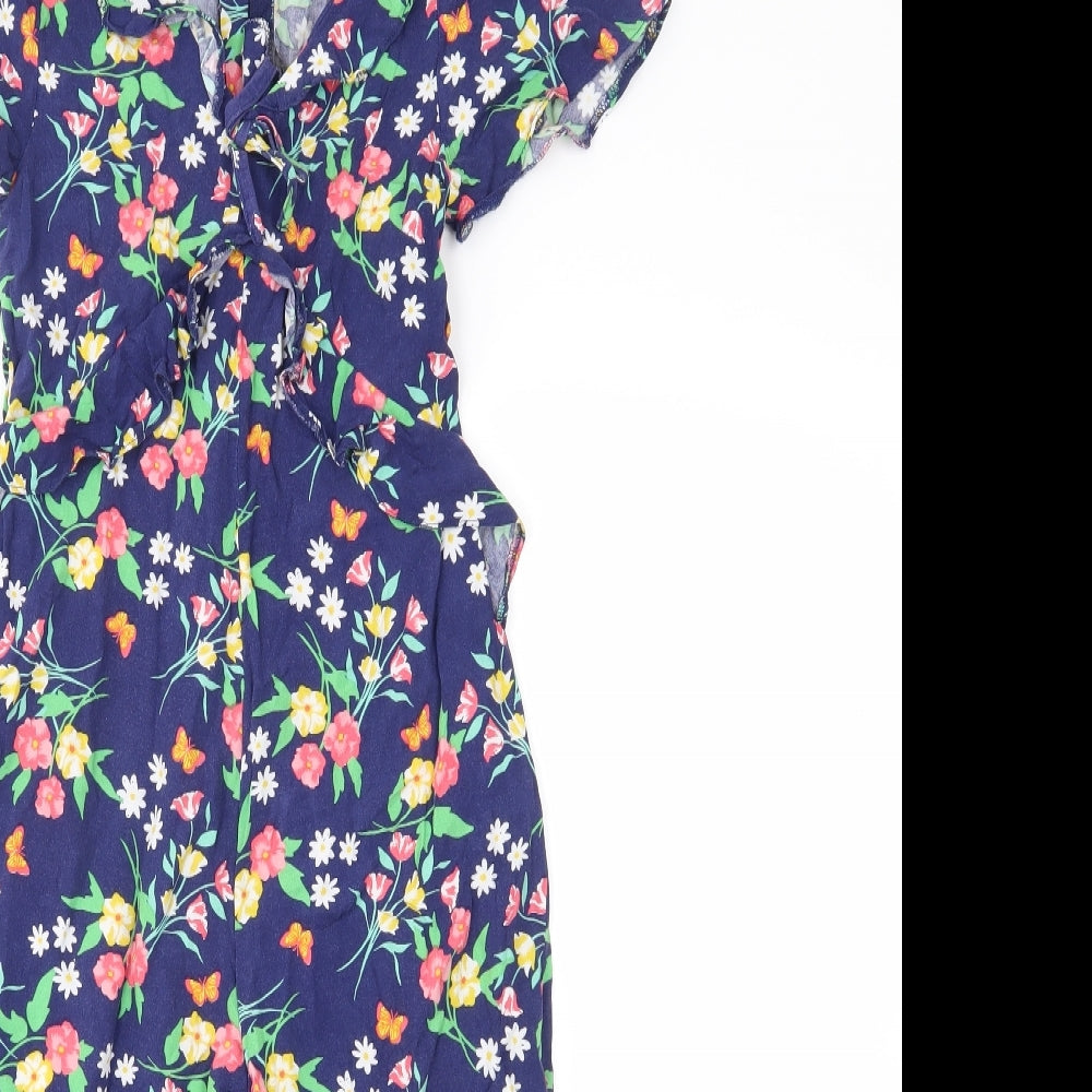 Blue Zoo Girls Blue Floral  Jumpsuit One-Piece Size 7 Years
