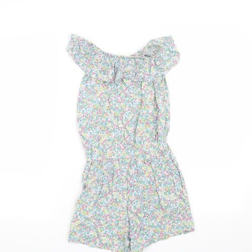 H&M Girls Green Floral  Playsuit One-Piece Size 8 Years