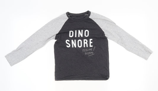 George Boys Grey Solid   Pyjama Top Size 8-9 Years  - Dino snore graphic