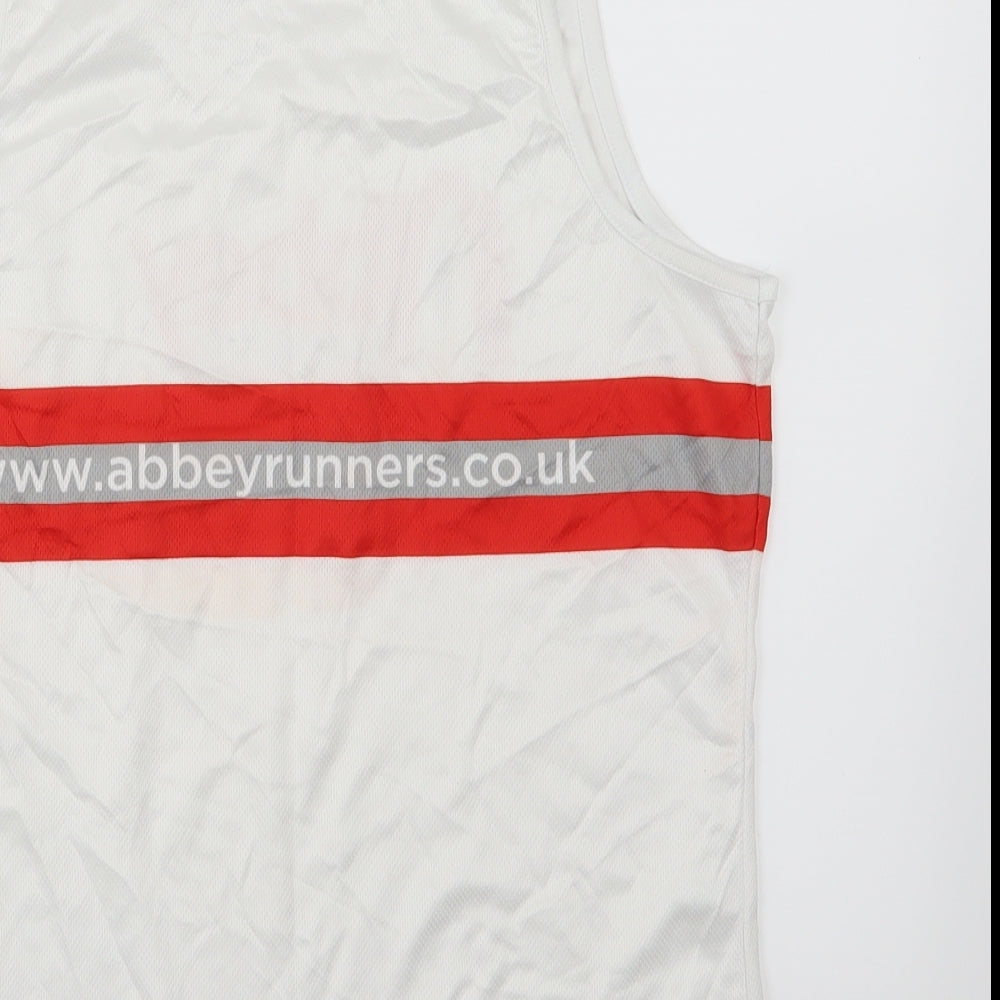 Abbey Runners Mens White Striped  Basic Tank Size M