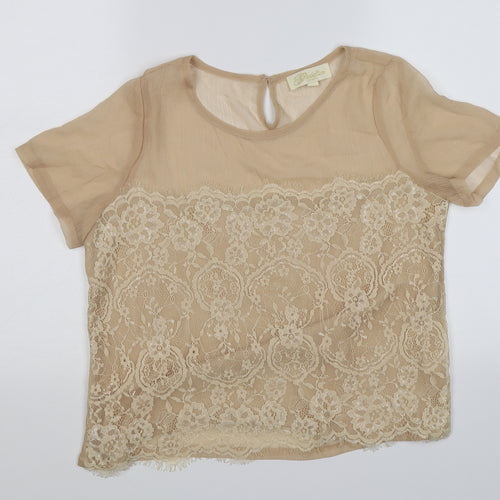 Goldie Womens Gold Floral Chiffon Tunic T-Shirt Size S  - lace