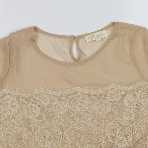 Goldie Womens Gold Floral Chiffon Tunic T-Shirt Size S  - lace