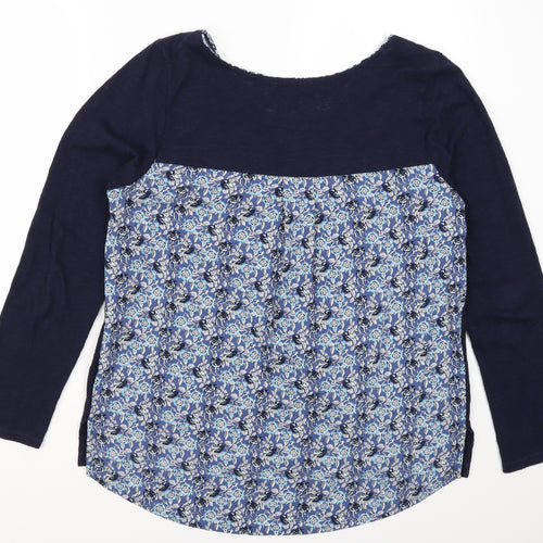 Amaryllis Womens Blue Floral Rayon Basic T-Shirt Size L