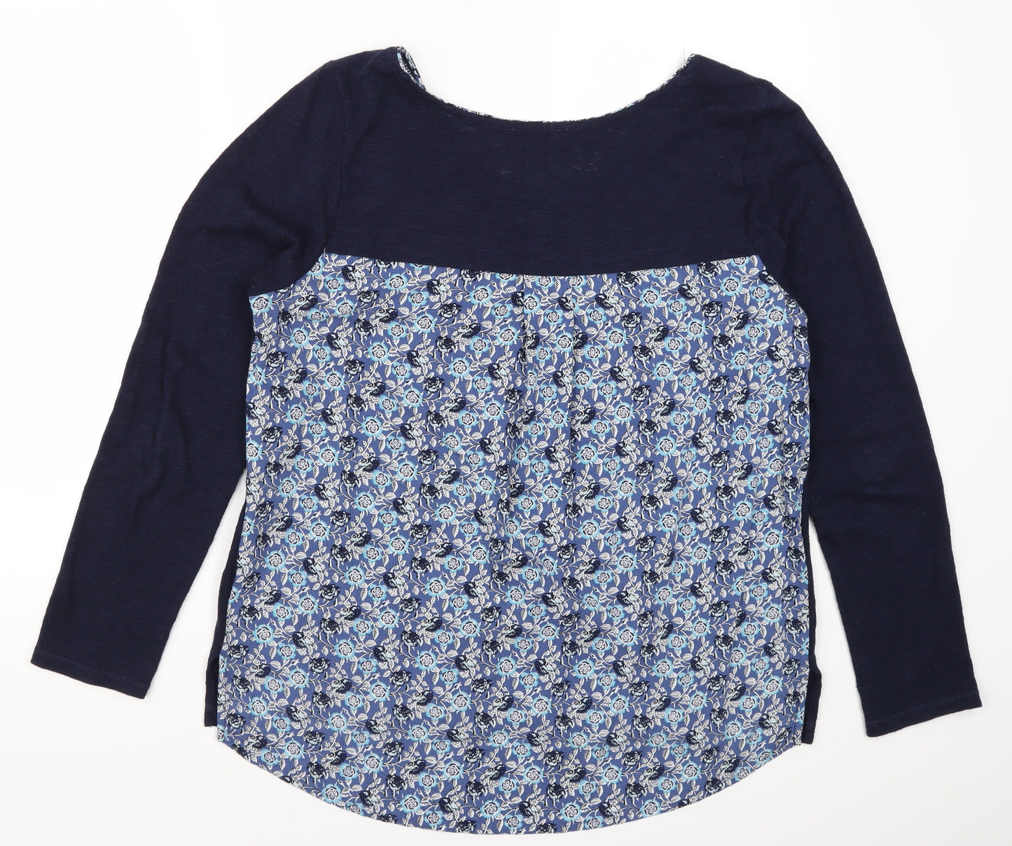 Amaryllis Womens Blue Floral Rayon Basic T-Shirt Size L