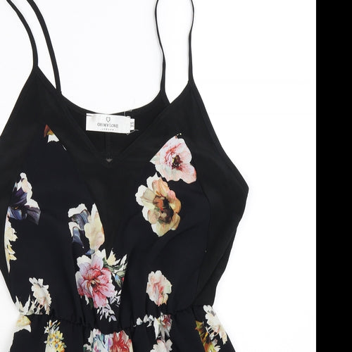 Oh My Love Womens Black Floral  Jumpsuit One-Piece Size XS L3 in