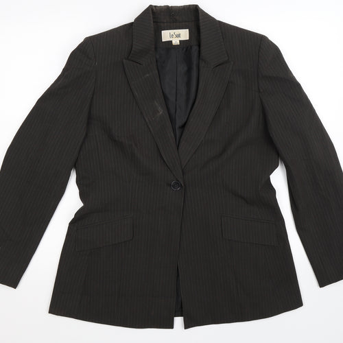 Le Suit Womens Black Striped  Jacket Suit Jacket Size 10