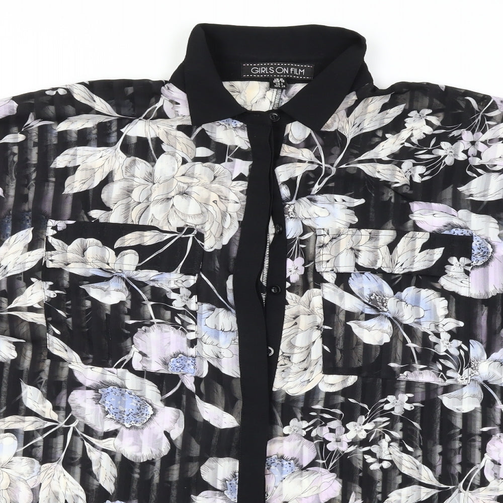 Girls On Film Womens Black Floral  Basic Button-Up Size 10
