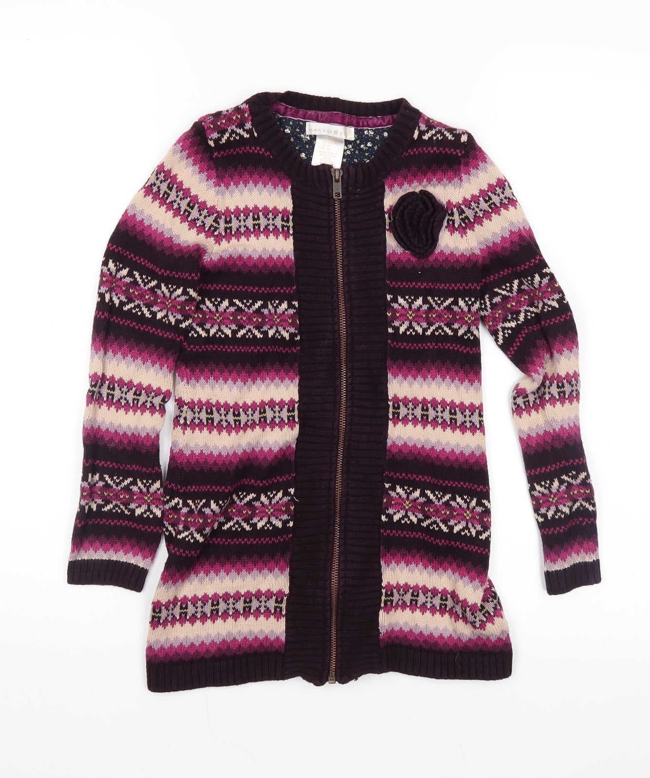 Maggie & Zoe Girls Pink Fair Isle Knit Overcoat Coatigan Size 7 Years