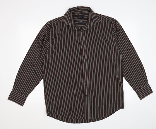 Taylor & Wright Mens Brown Striped   Dress Shirt Size 15.5