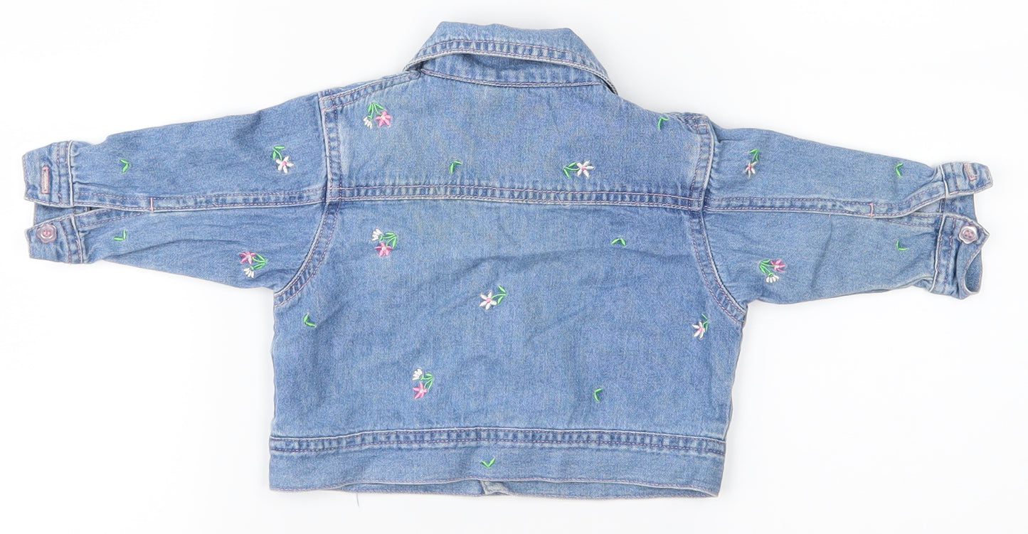 Preworn Girls Blue   Jacket  Size 3-6 Months  - Flowers
