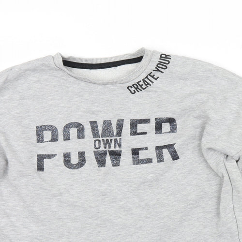 George Girls Grey   Pullover Sweatshirt Size 9-10 Years  - create your own power, cropped sweater