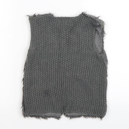 Primark Girls Grey  Knit Vest Jumper Size 6-7 Years  - faux fur