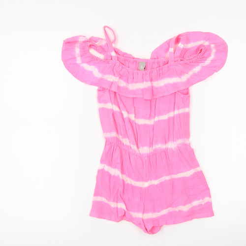 TU Girls Pink Striped  Playsuit One-Piece Size 8 Years  - Cut Out Shoulder