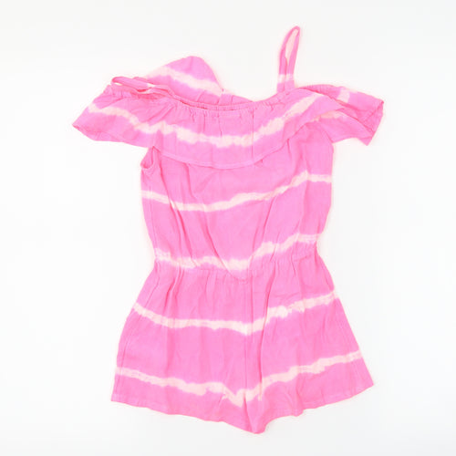 TU Girls Pink Striped  Playsuit One-Piece Size 8 Years  - Cut Out Shoulder