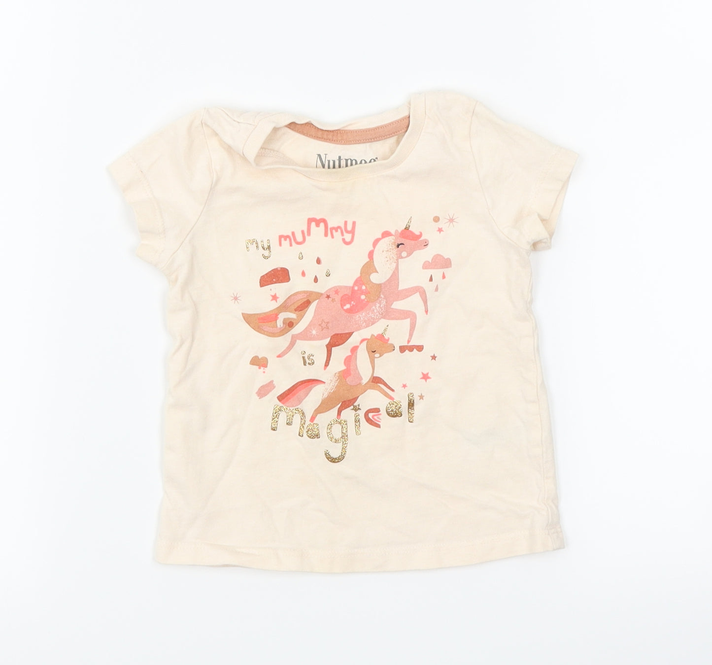 Nutmeg Girls Pink   Basic T-Shirt Size 12-18 Months  - unicorn my mummy is magical