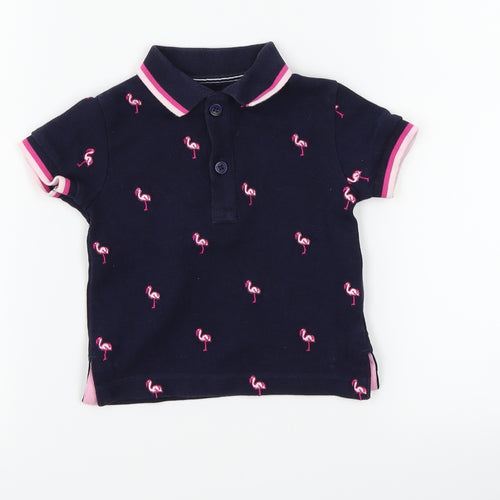 NEXT Boys Blue   Basic Polo Size 3-6 Months  - Flamingo print